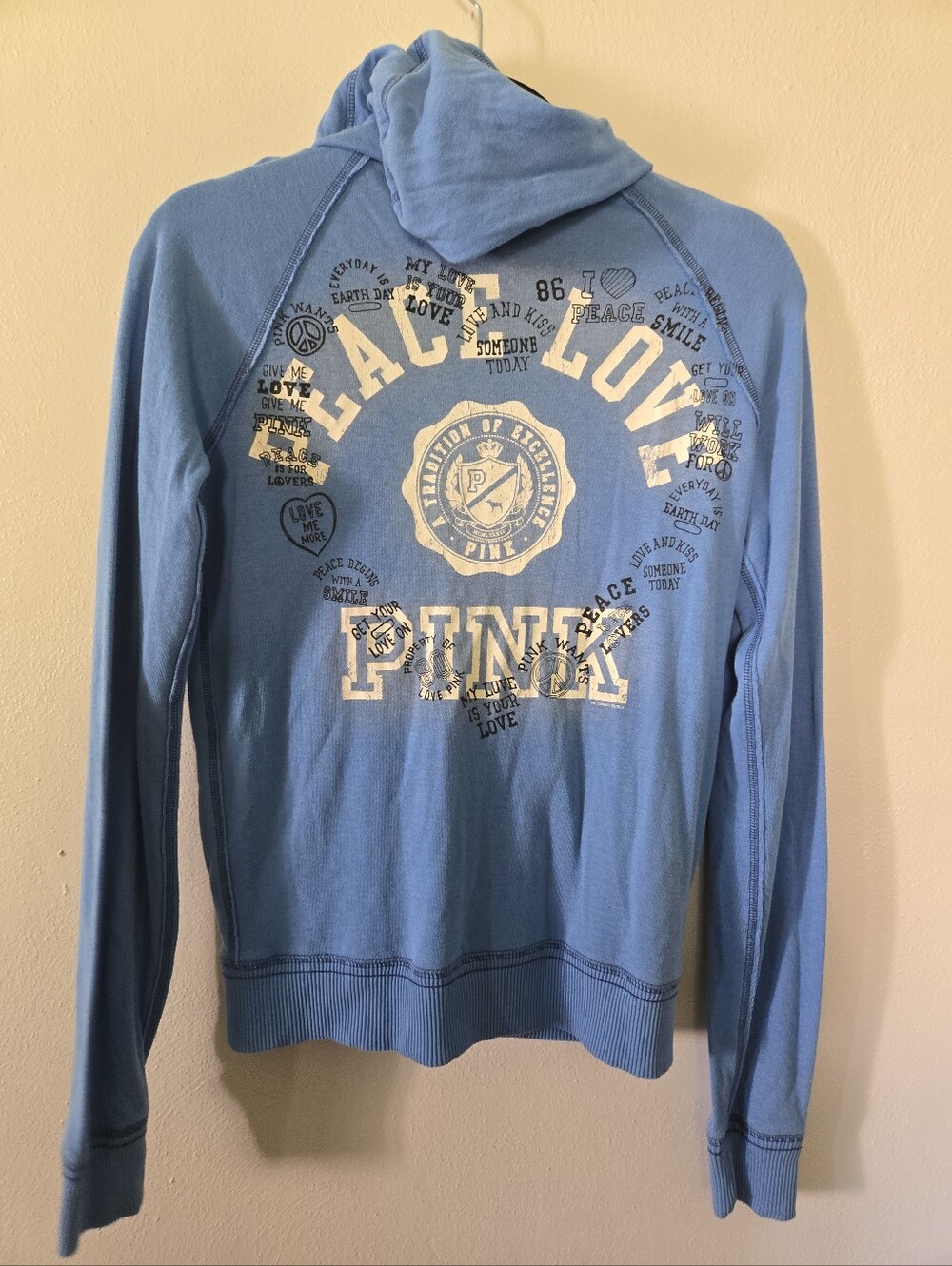 VS PINK Almost Vintage from 2009 Zip Up Graphic Hoodie Jacket Blue M
